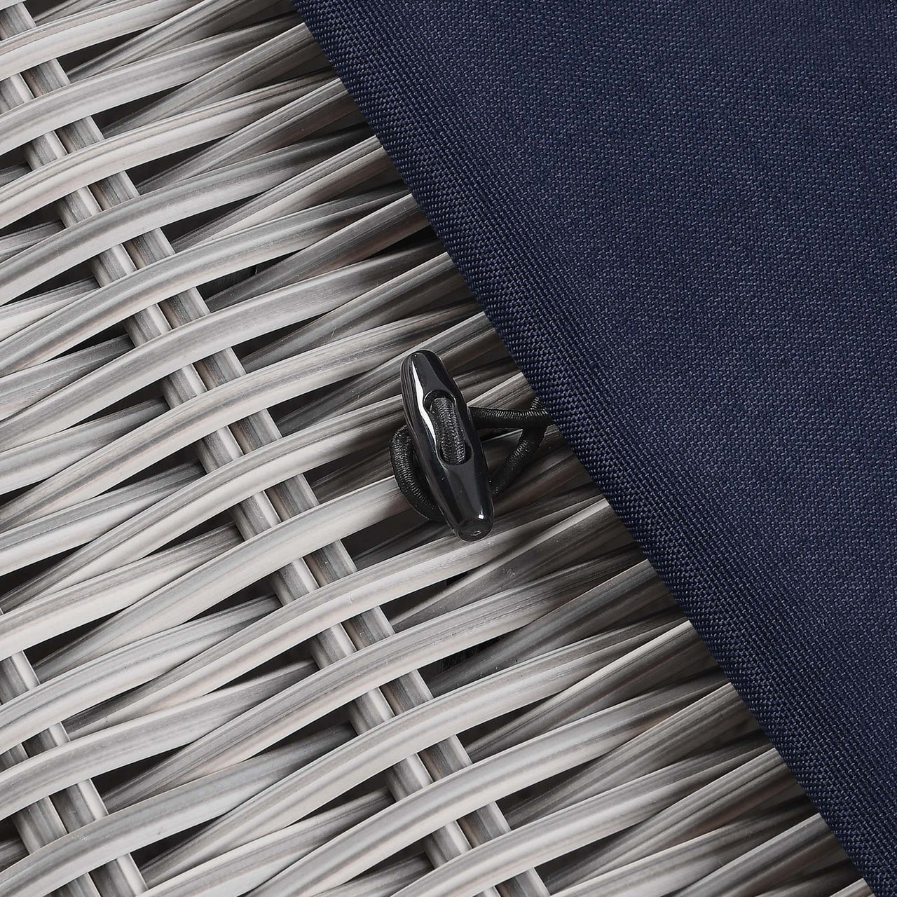 Corvara Alfresco Woven Ottoman | Outdoor Modular Sectional Component, Light Gray & Navy