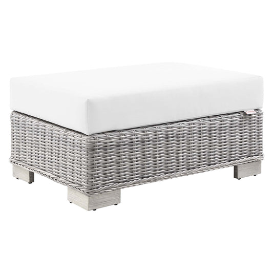 Corvara Alfresco Woven Ottoman | Outdoor Modular Sectional Component, Light Gray & White