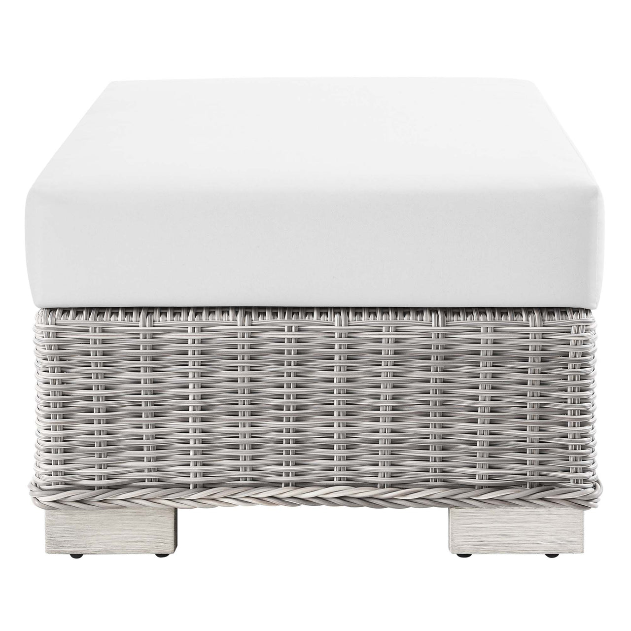 Corvara Alfresco Woven Ottoman | Outdoor Modular Sectional Component, Light Gray & White