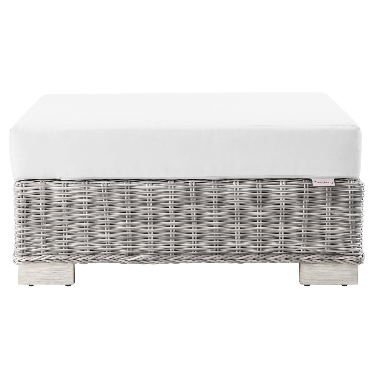 Corvara Alfresco Woven Ottoman | Outdoor Modular Sectional Component, Light Gray & White