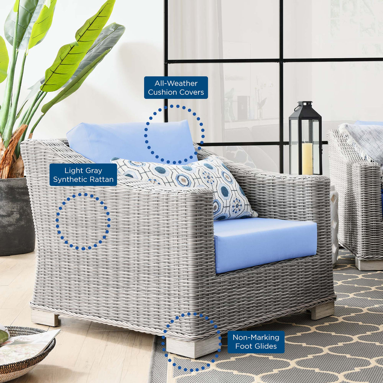Corvara Alfresco Woven Armchair, Light Gray & Light Blue