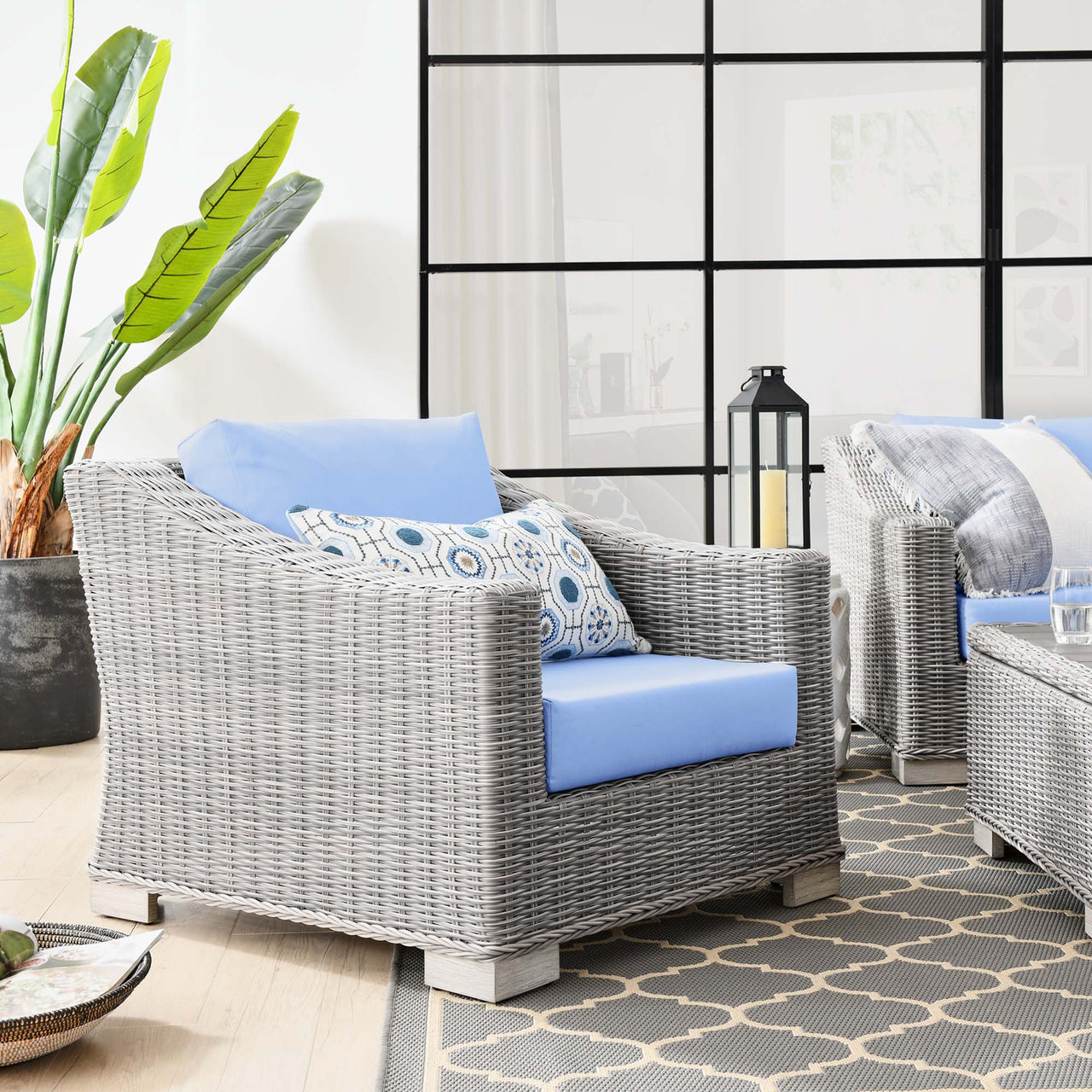 Corvara Alfresco Woven Armchair, Light Gray & Light Blue