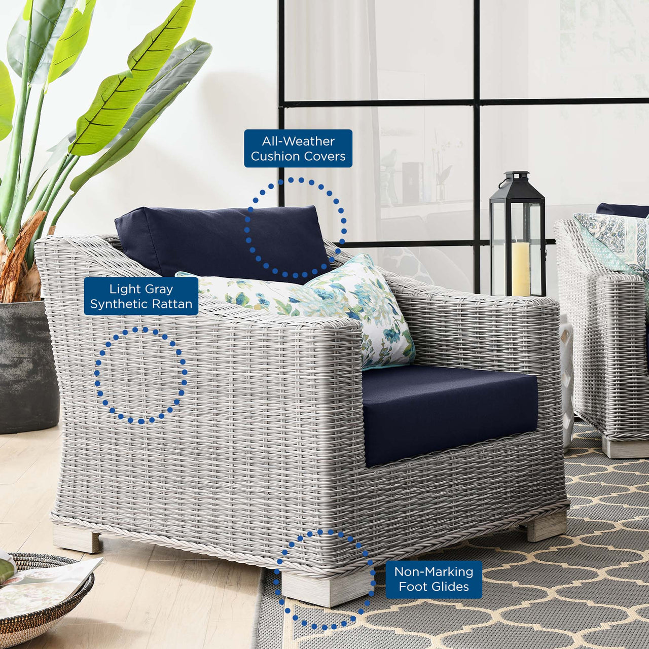 Corvara Alfresco Woven Armchair, Light Gray & Navy