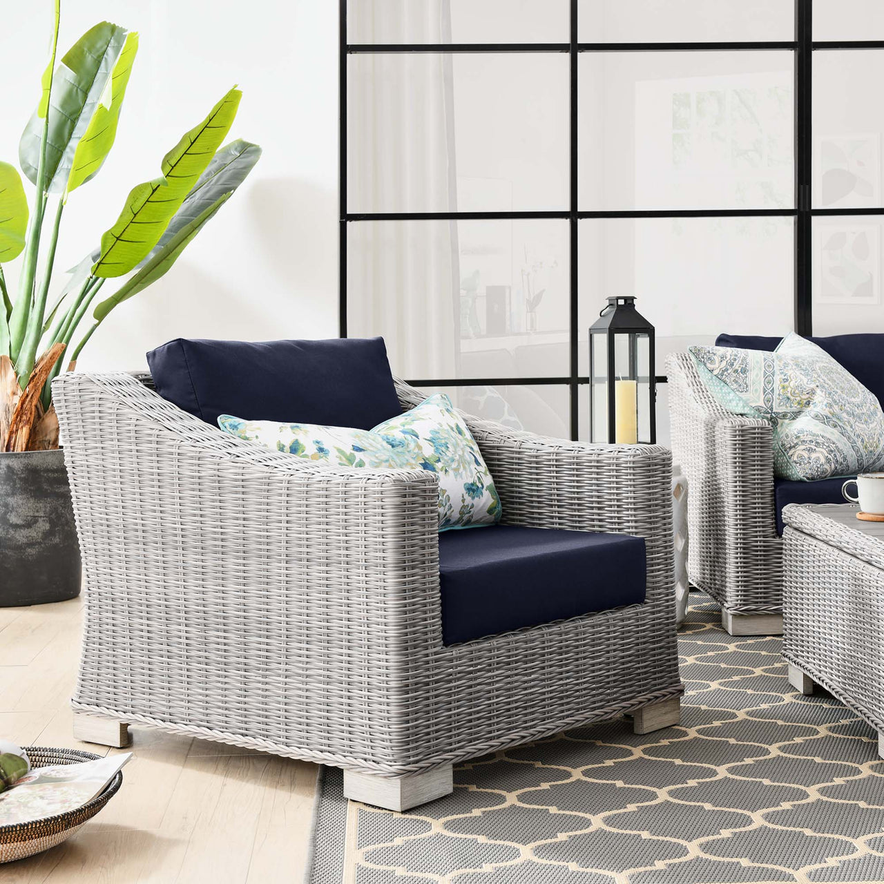 Corvara Alfresco Woven Armchair, Light Gray & Navy