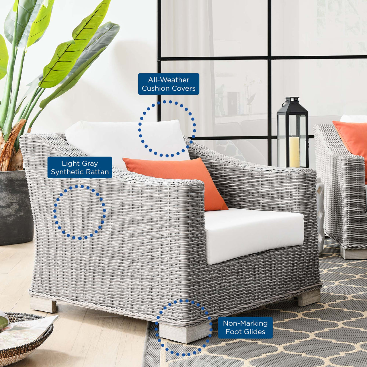 Corvara Alfresco Woven Armchair, Light Gray & White