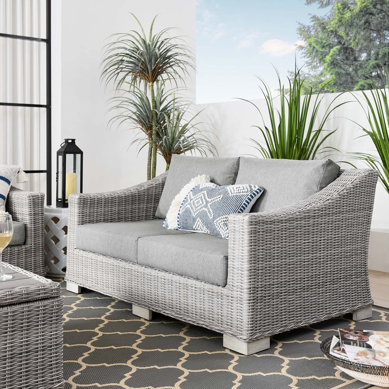 Corvara Alfresco Woven Loveseat, Light Gray & Gray