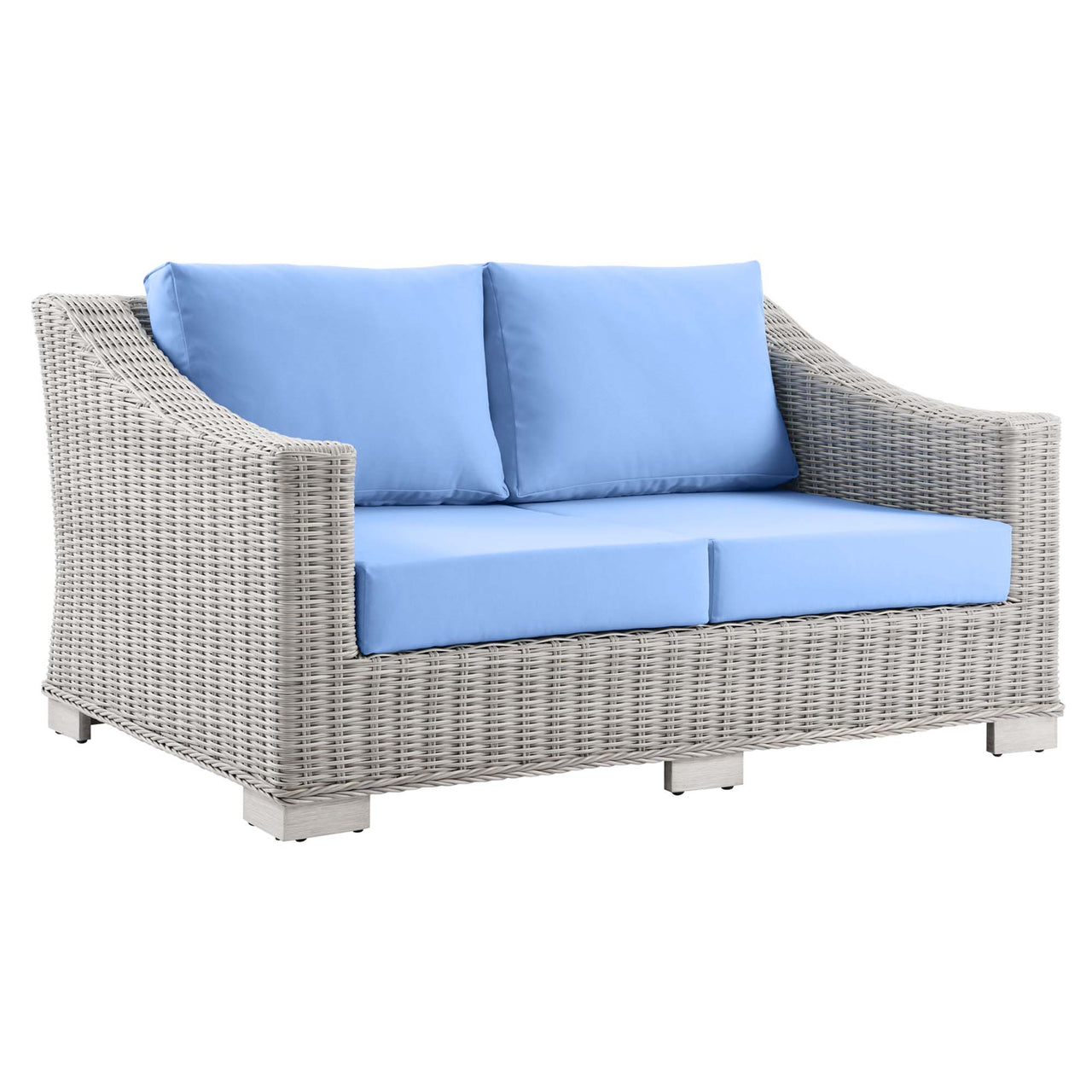 Corvara Alfresco Woven Loveseat, Light Gray & Light Blue