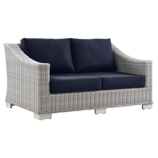 Corvara Alfresco Woven Loveseat, Light Gray & Navy