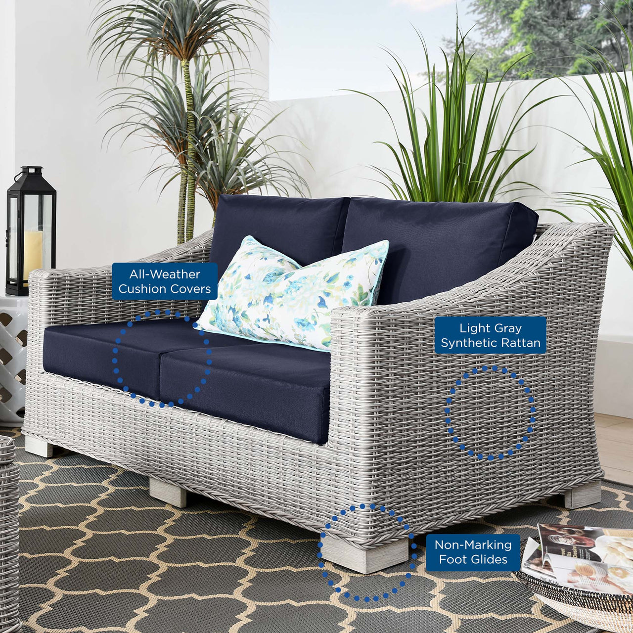 Corvara Alfresco Woven Loveseat, Light Gray & Navy