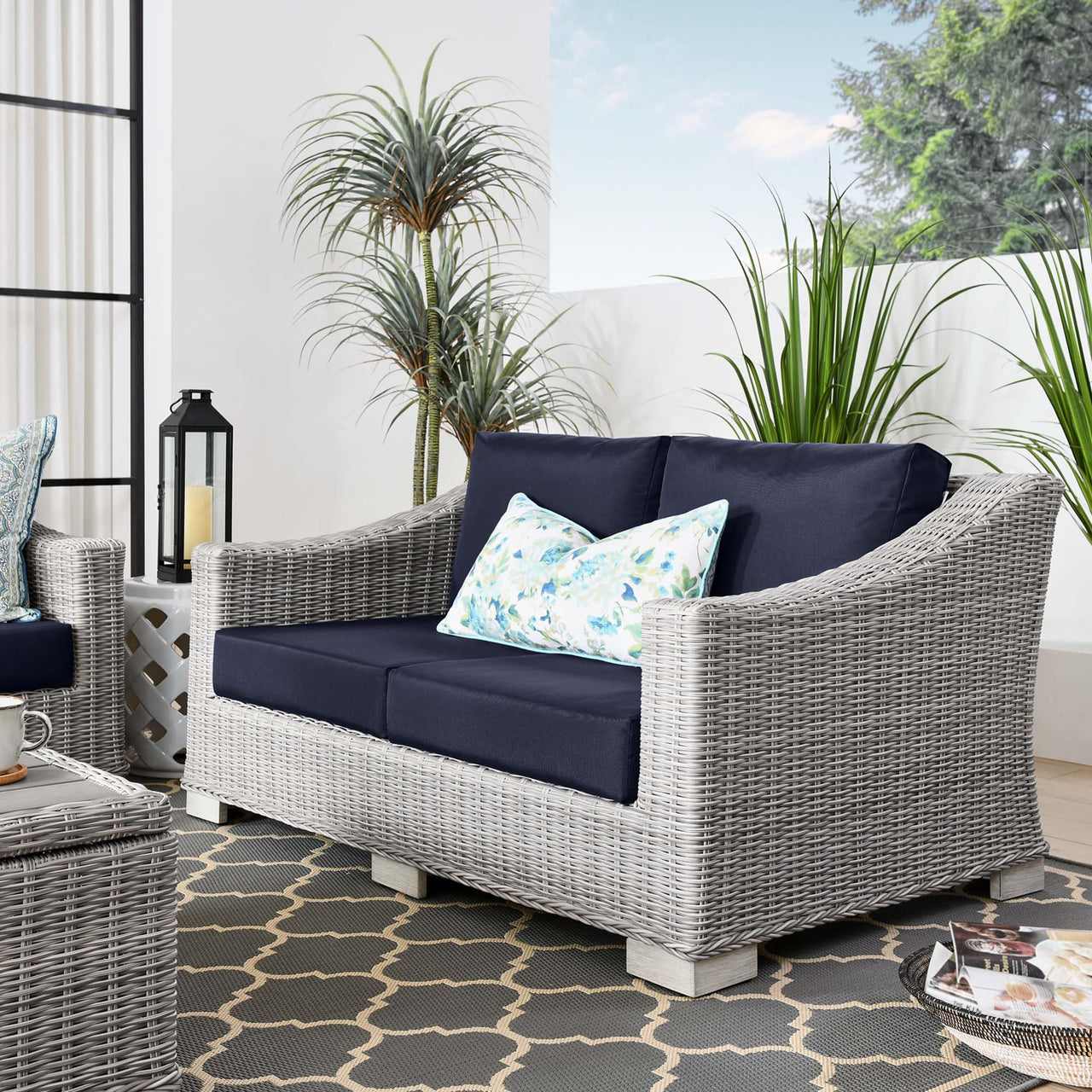 Corvara Alfresco Woven Loveseat, Light Gray & Navy