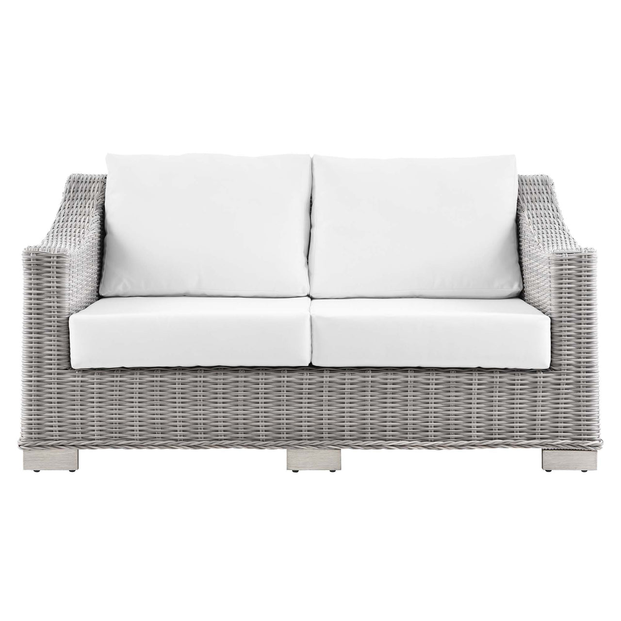 Corvara Alfresco Woven Loveseat, Light Gray & White