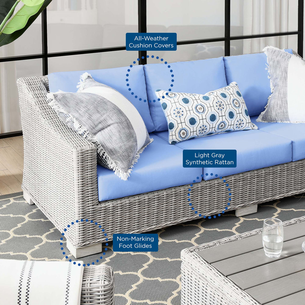 Corvara Alfresco Woven Sofa, Light Gray & Light Blue