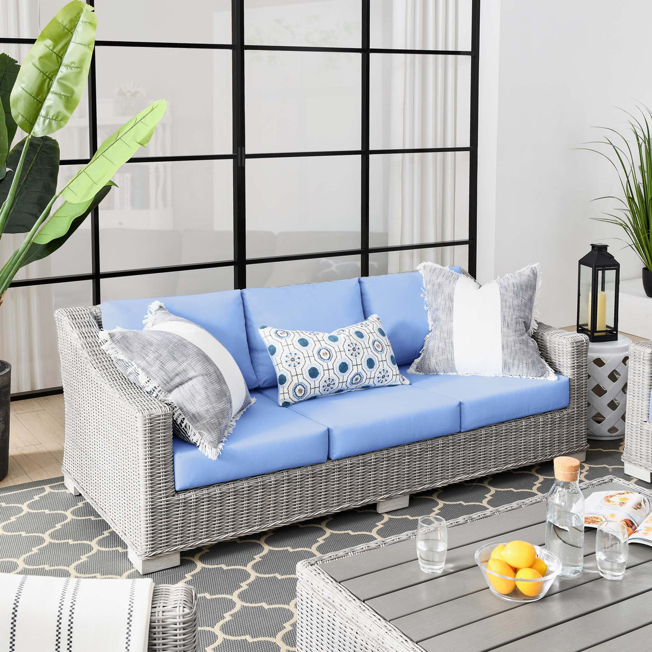 Corvara Alfresco Woven Sofa, Light Gray & Light Blue