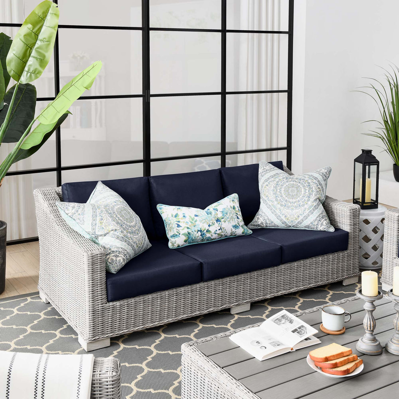 Corvara Alfresco Woven Sofa, Light Gray & Navy