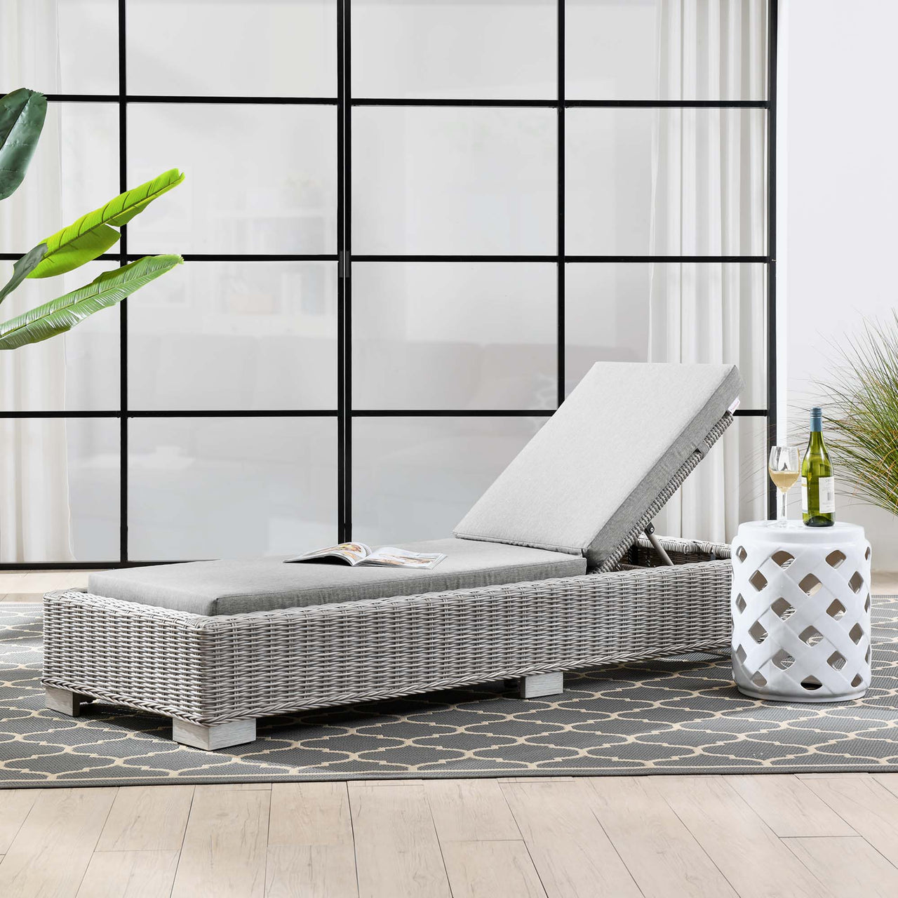 Corvara Alfresco Woven Chaise Lounge, Light Gray & Gray