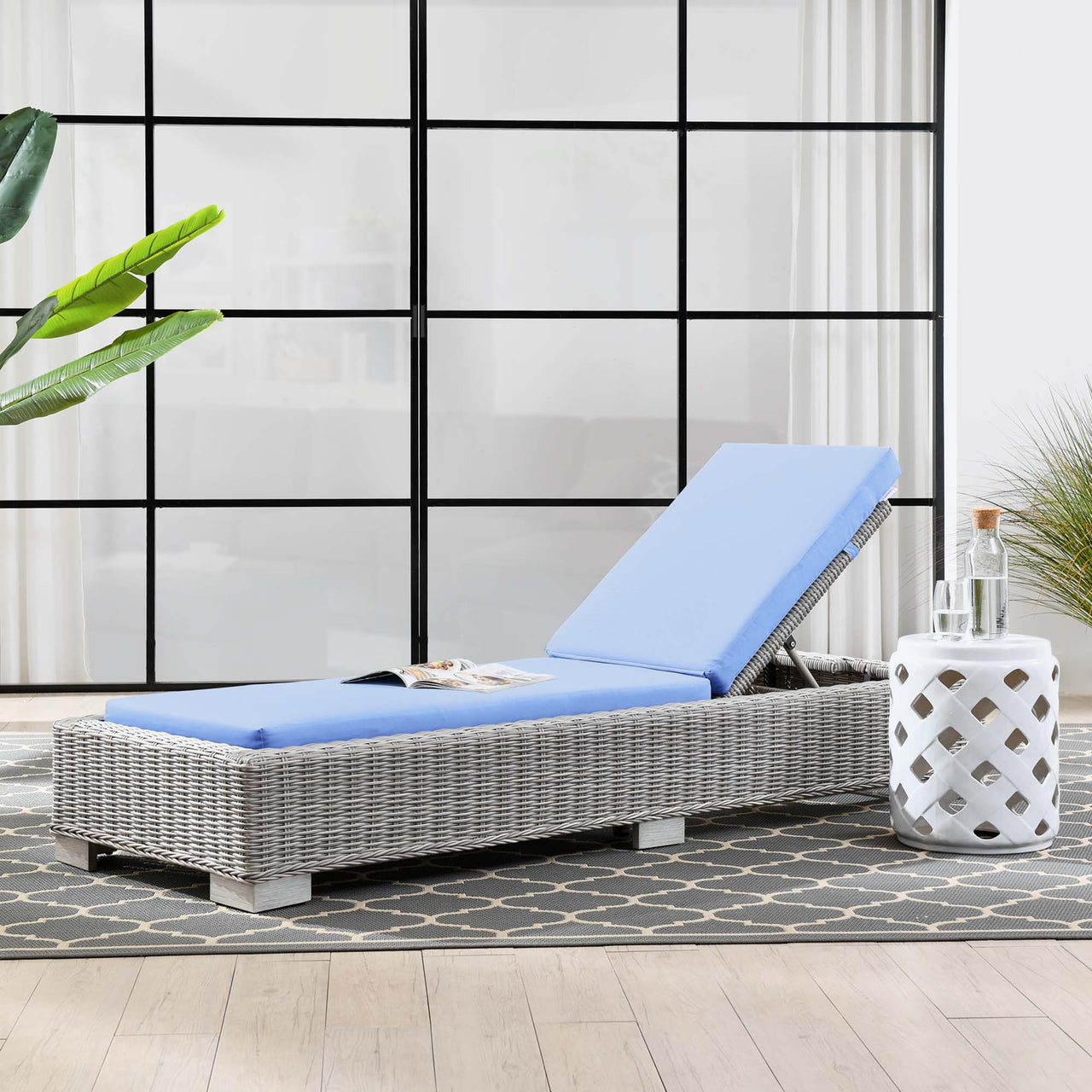 Corvara Alfresco Woven Chaise Lounge, Light Gray & Light Blue