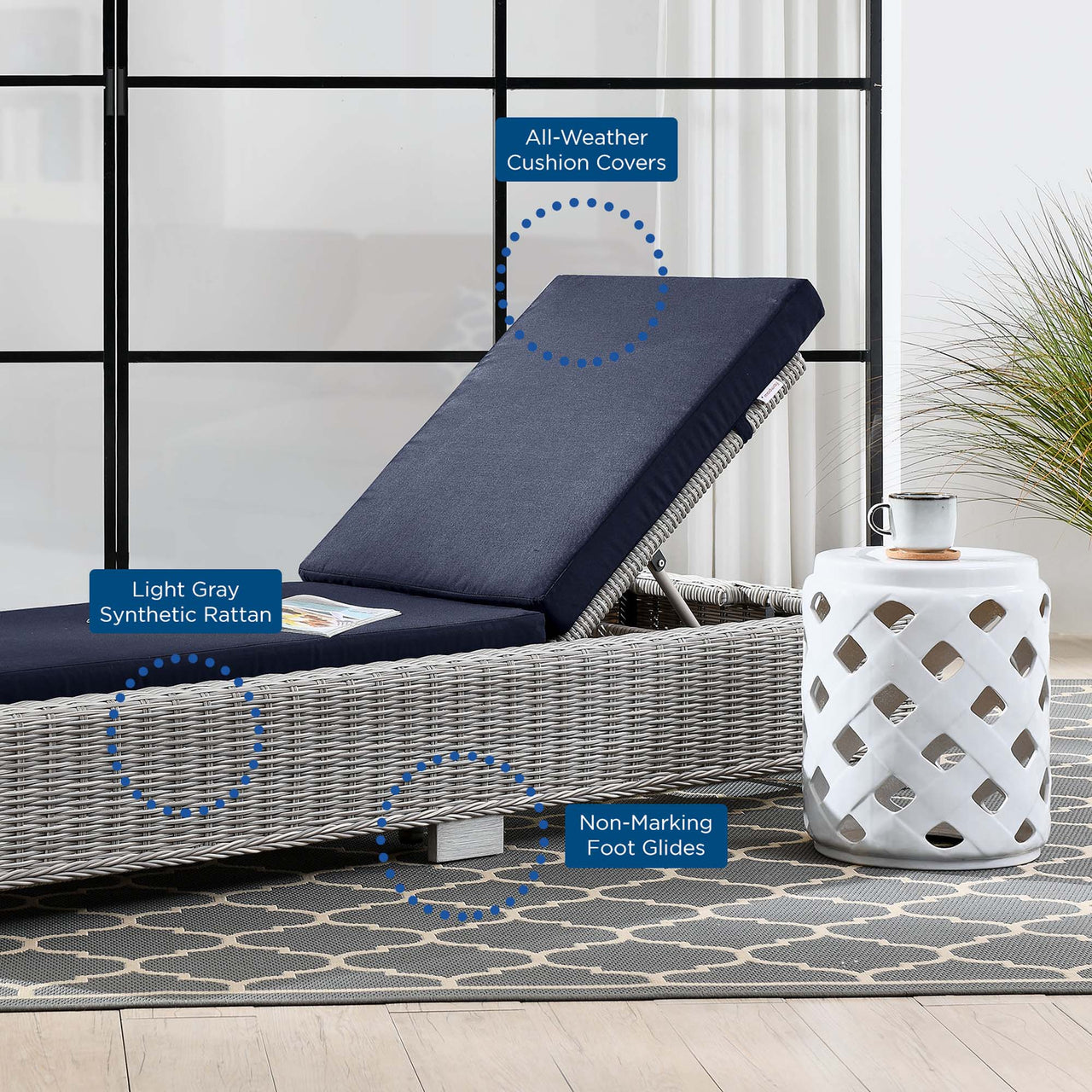 Corvara Alfresco Woven Chaise Lounge, Light Gray & Navy