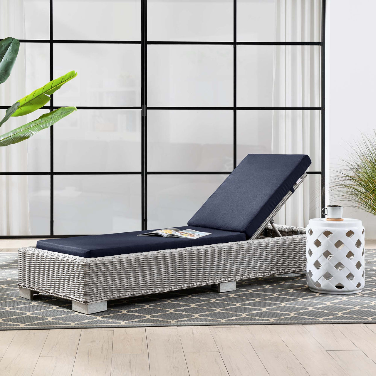 Corvara Alfresco Woven Chaise Lounge, Light Gray & Navy