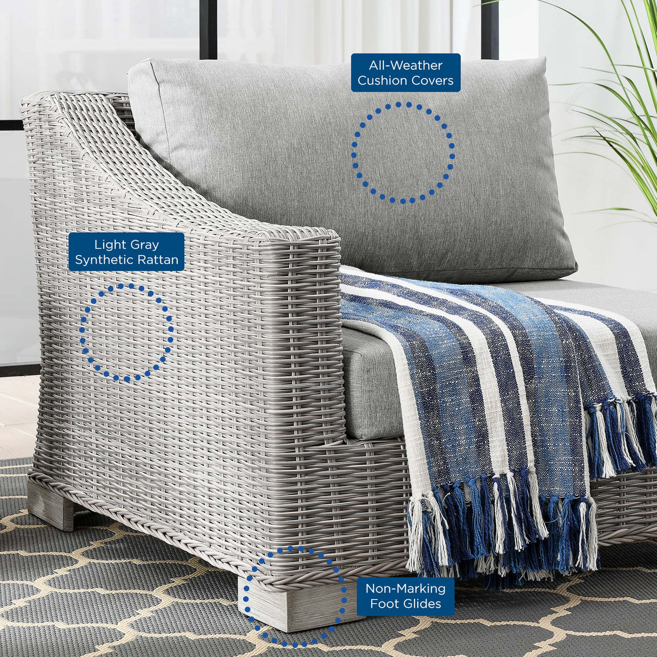 Corvara Alfresco Woven Left-Arm Chair | Outdoor Modular Sectional Component, Light Gray & Gray