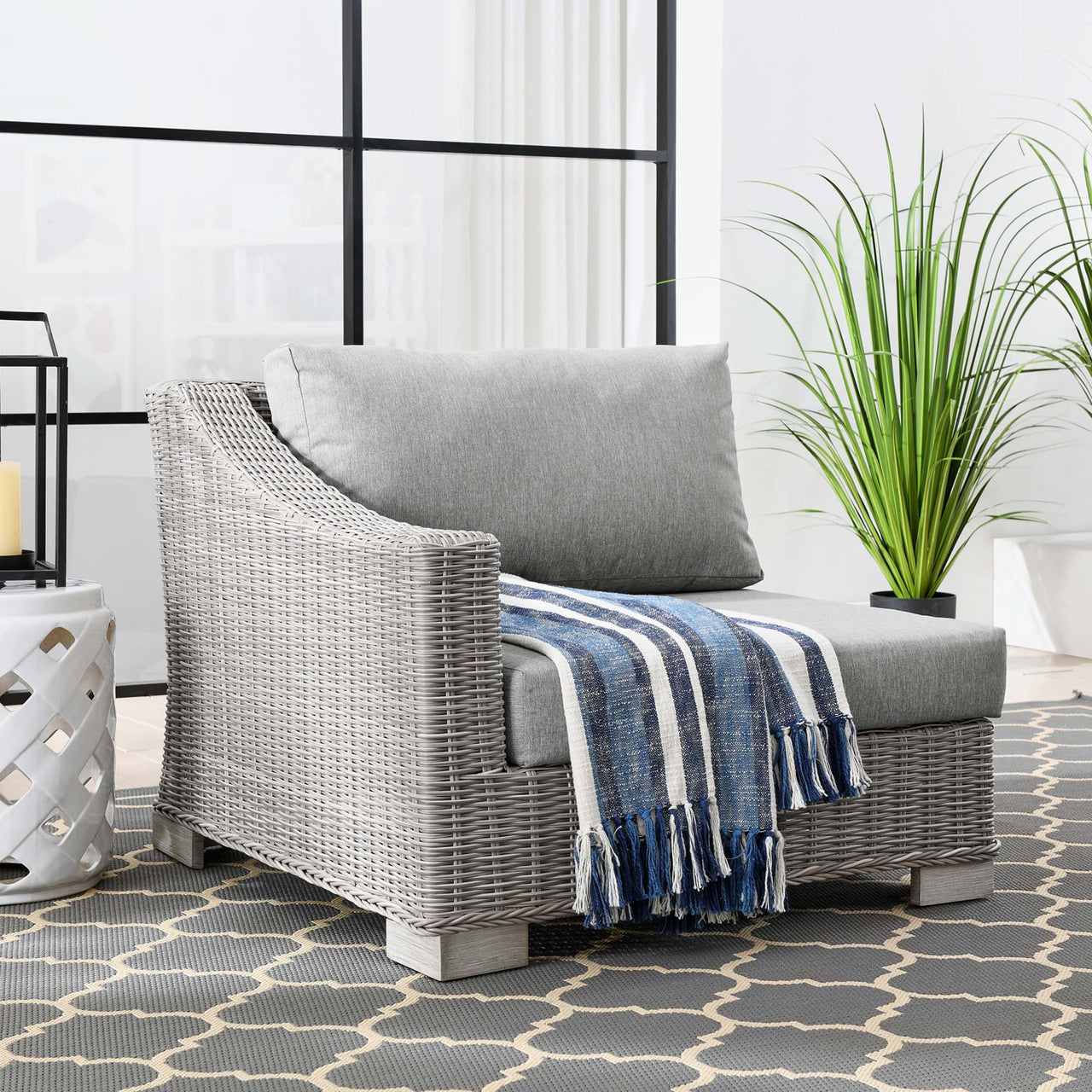 Corvara Alfresco Woven Left-Arm Chair | Outdoor Modular Sectional Component, Light Gray & Gray
