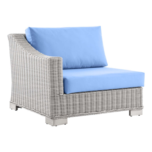 Corvara Alfresco Woven Left-Arm Chair | Outdoor Modular Sectional Component, Light Gray & Light Blue