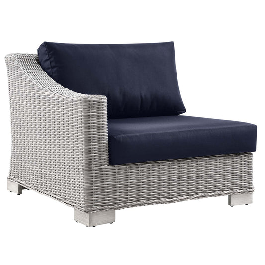 Corvara Alfresco Woven Left-Arm Chair | Outdoor Modular Sectional Component, Light Gray & Navy