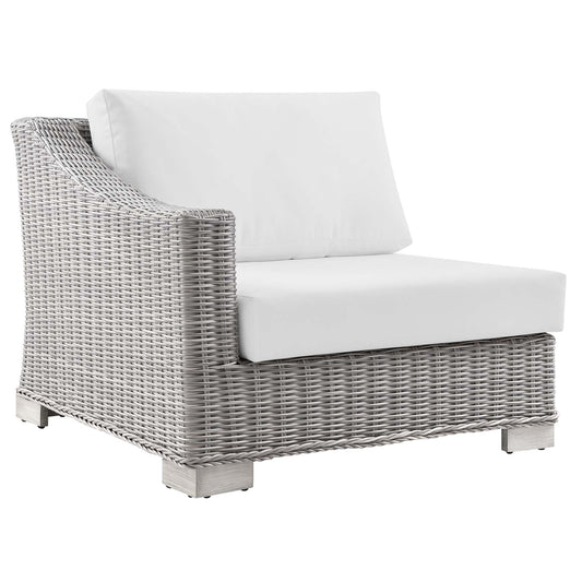 Corvara Alfresco Woven Left-Arm Chair | Outdoor Modular Sectional Component, Light Gray & White