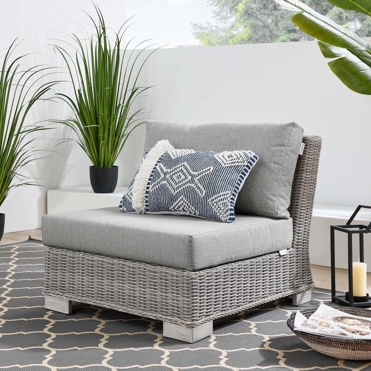 Corvara Alfresco Woven Armless Chair | Outdoor Modular Sectional Component, Light Gray & Gray