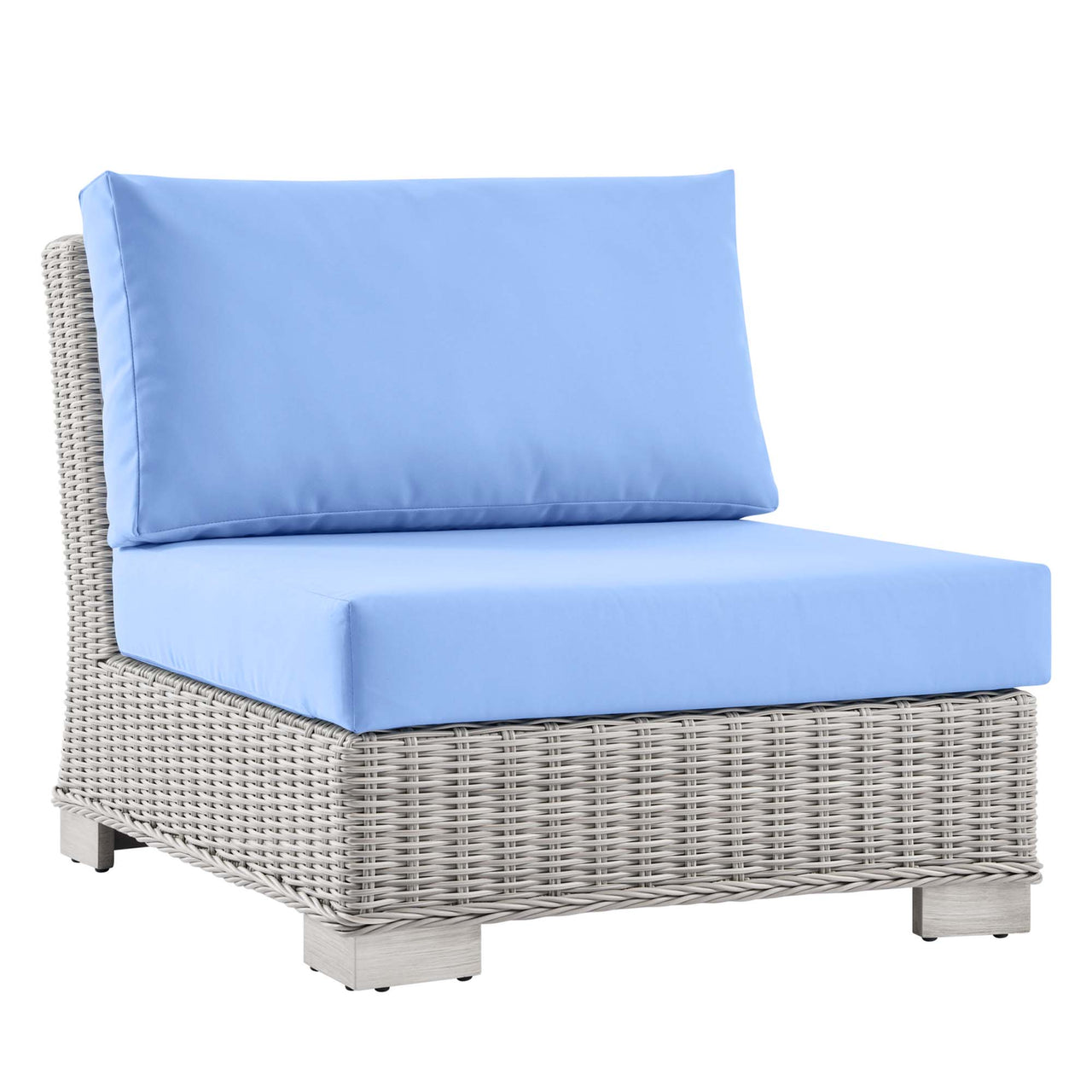 Corvara Alfresco Woven Armless Chair | Outdoor Modular Sectional Component, Light Gray & Light Blue