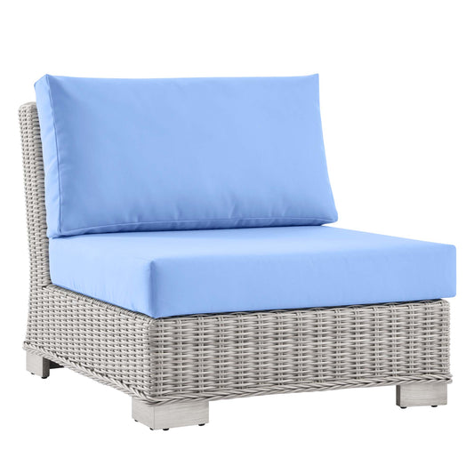Corvara Alfresco Woven Armless Chair | Outdoor Modular Sectional Component, Light Gray & Light Blue
