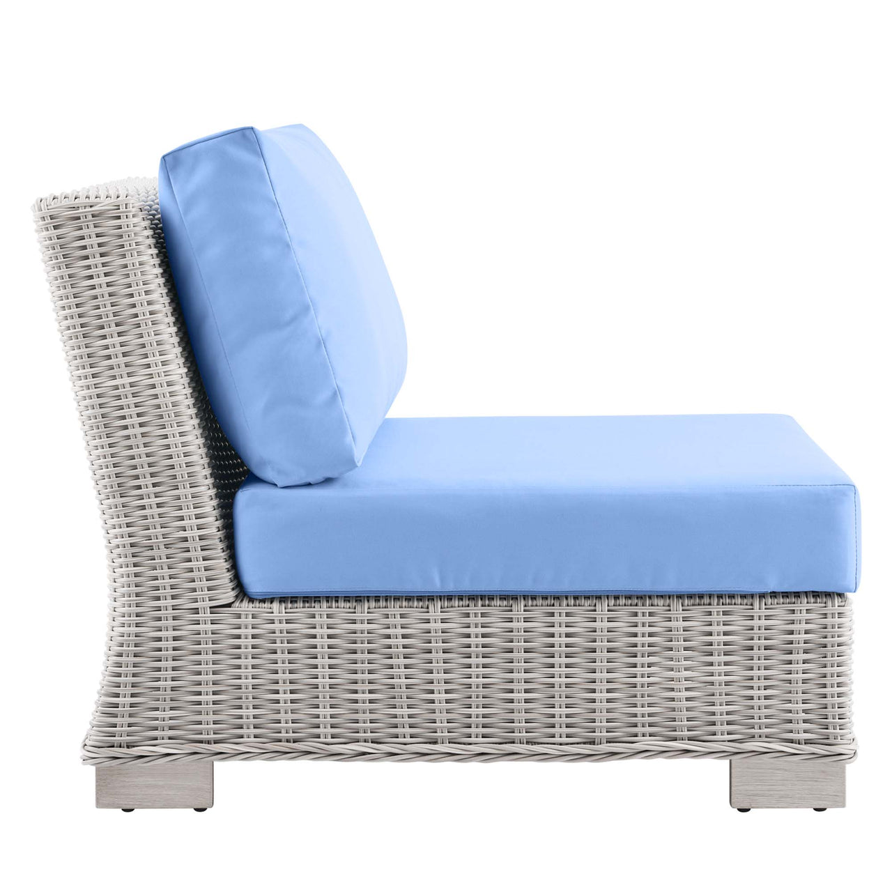 Corvara Alfresco Woven Armless Chair | Outdoor Modular Sectional Component, Light Gray & Light Blue