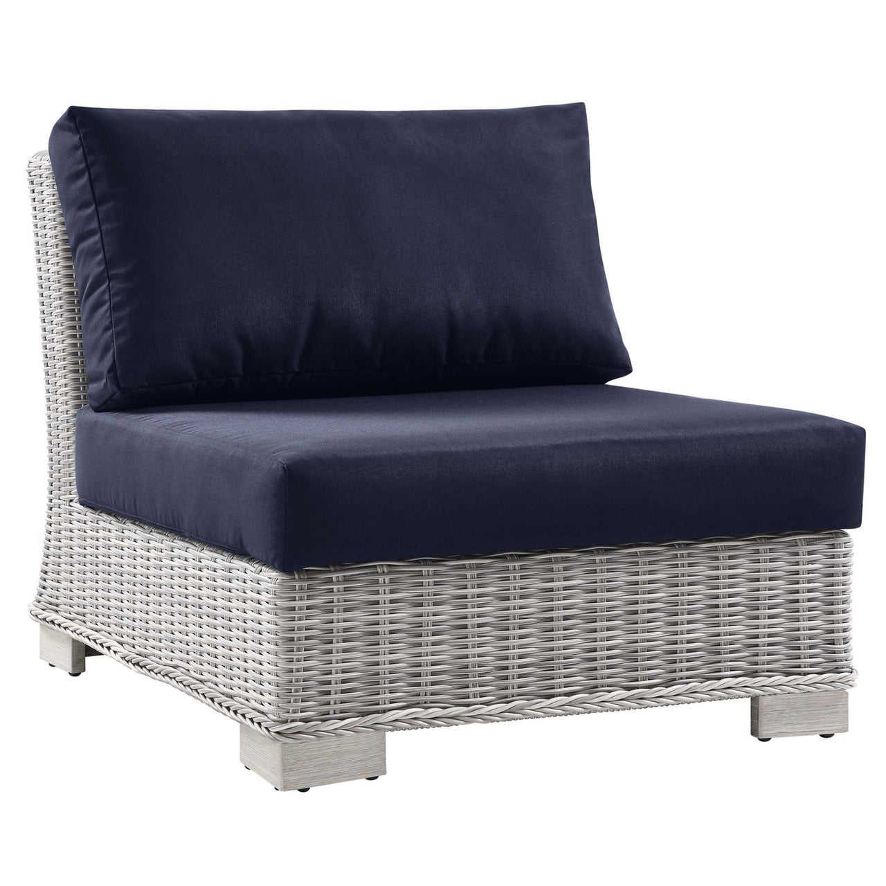 Corvara Alfresco Woven Armless Chair | Outdoor Modular Sectional Component, Light Gray & Navy