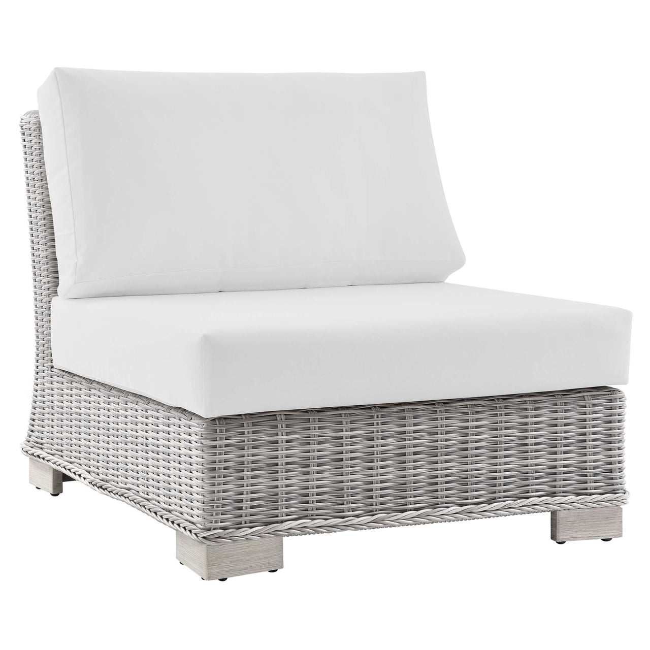 Corvara Alfresco Woven Armless Chair | Outdoor Modular Sectional Component, Light Gray & White