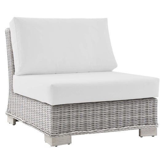 Corvara Alfresco Woven Armless Chair | Outdoor Modular Sectional Component, Light Gray & White