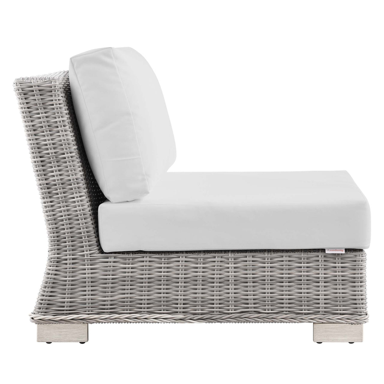 Corvara Alfresco Woven Armless Chair | Outdoor Modular Sectional Component, Light Gray & White