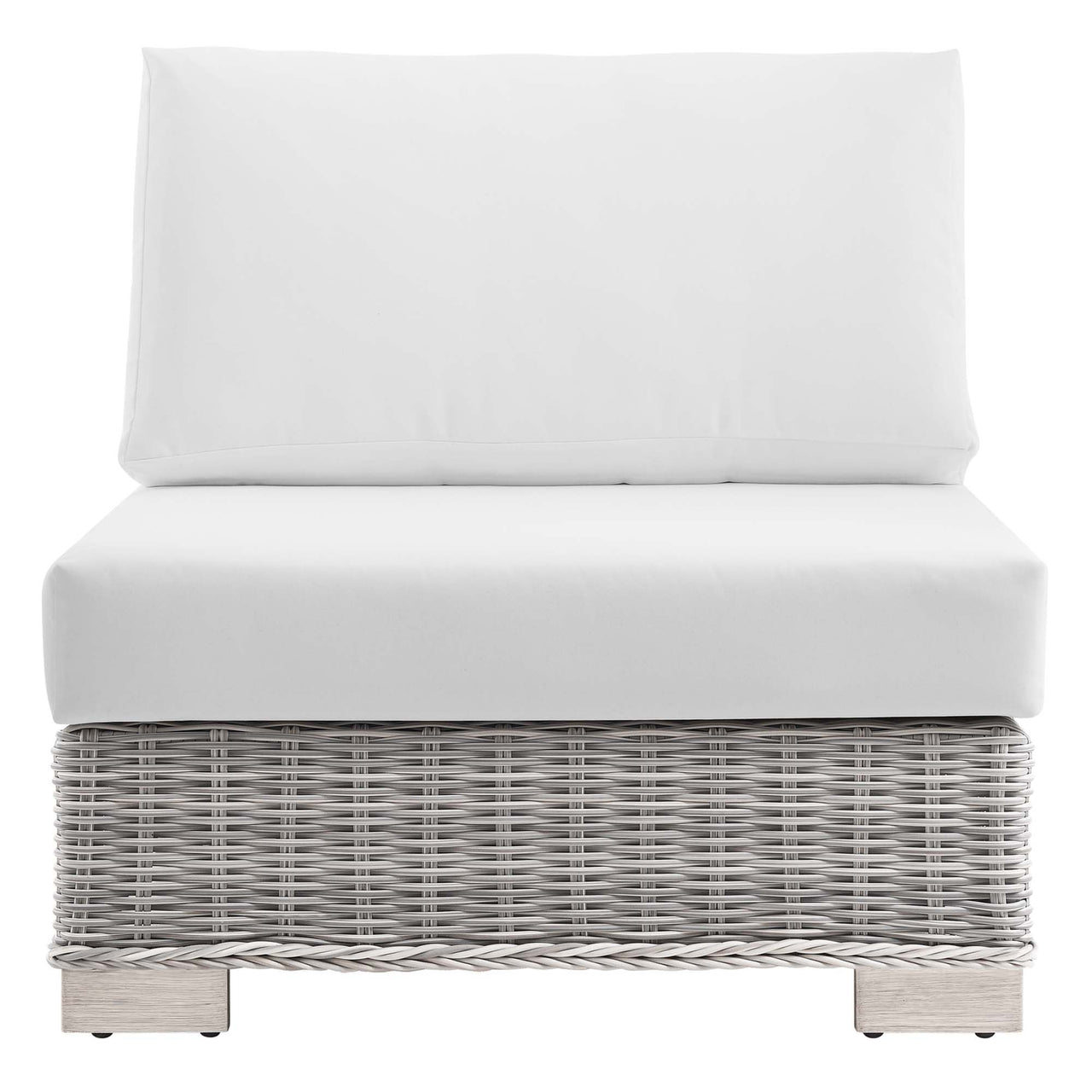 Corvara Alfresco Woven Armless Chair | Outdoor Modular Sectional Component, Light Gray & White