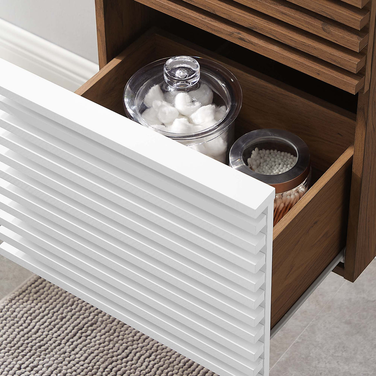 Ventra Floating Vanity Base with Storage, Extra Small, White & Walnut