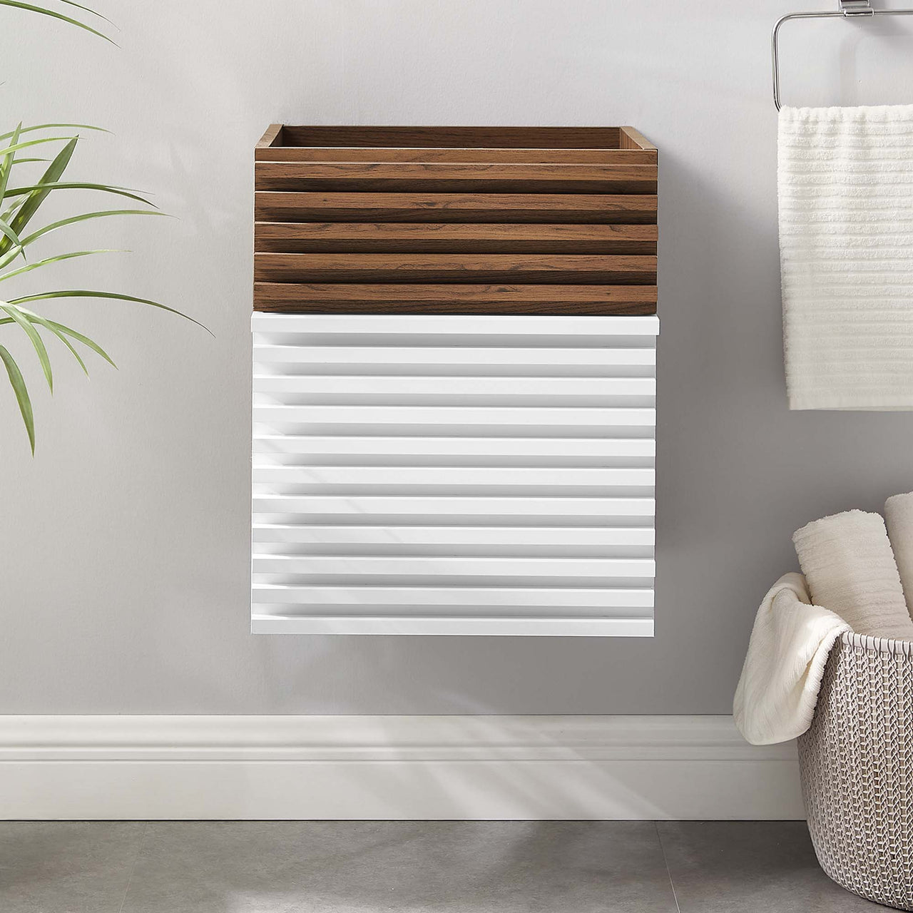 Ventra Floating Vanity Base with Storage, Extra Small, White & Walnut