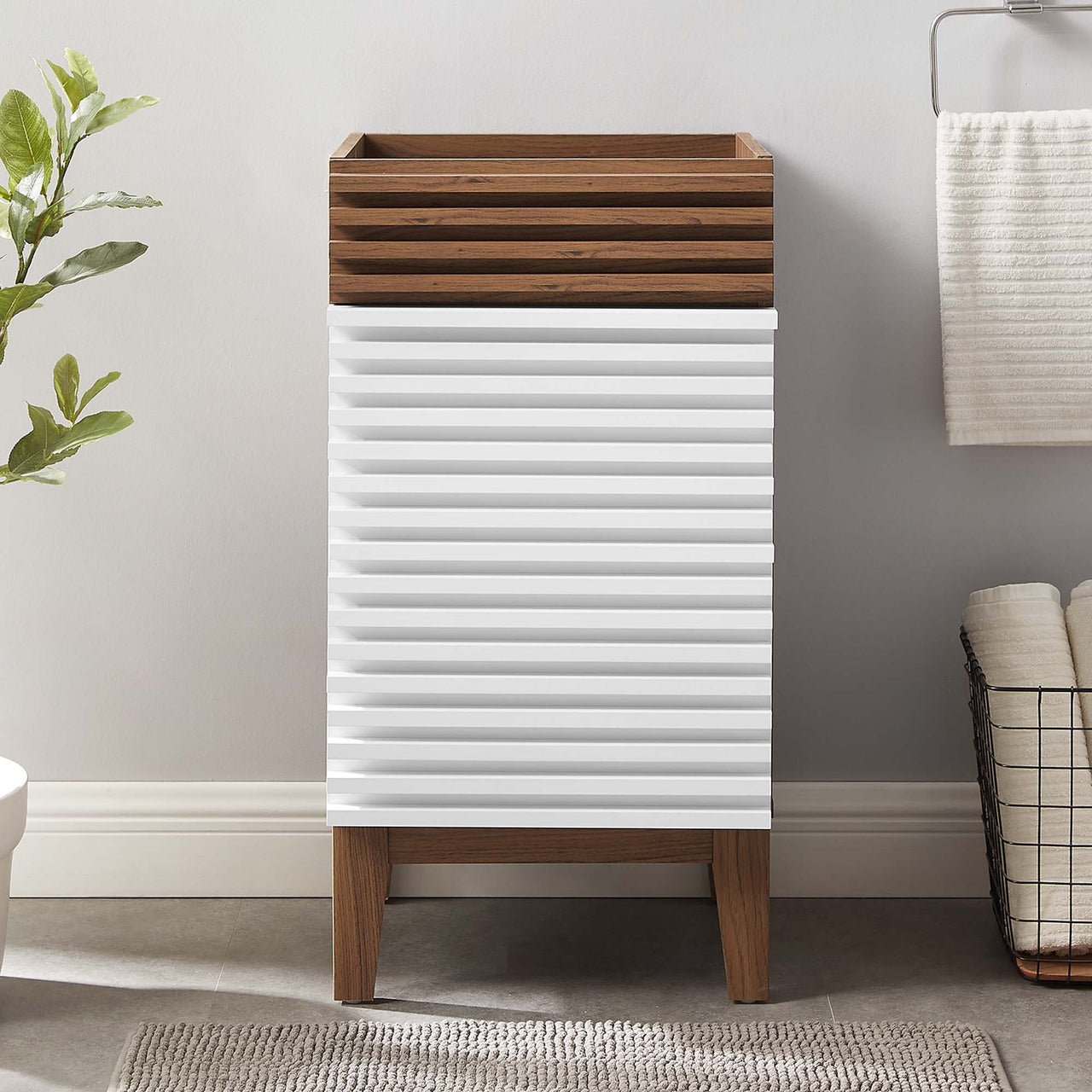 Ventra Vanity Base with Storage, Extra Small, White & Walnut