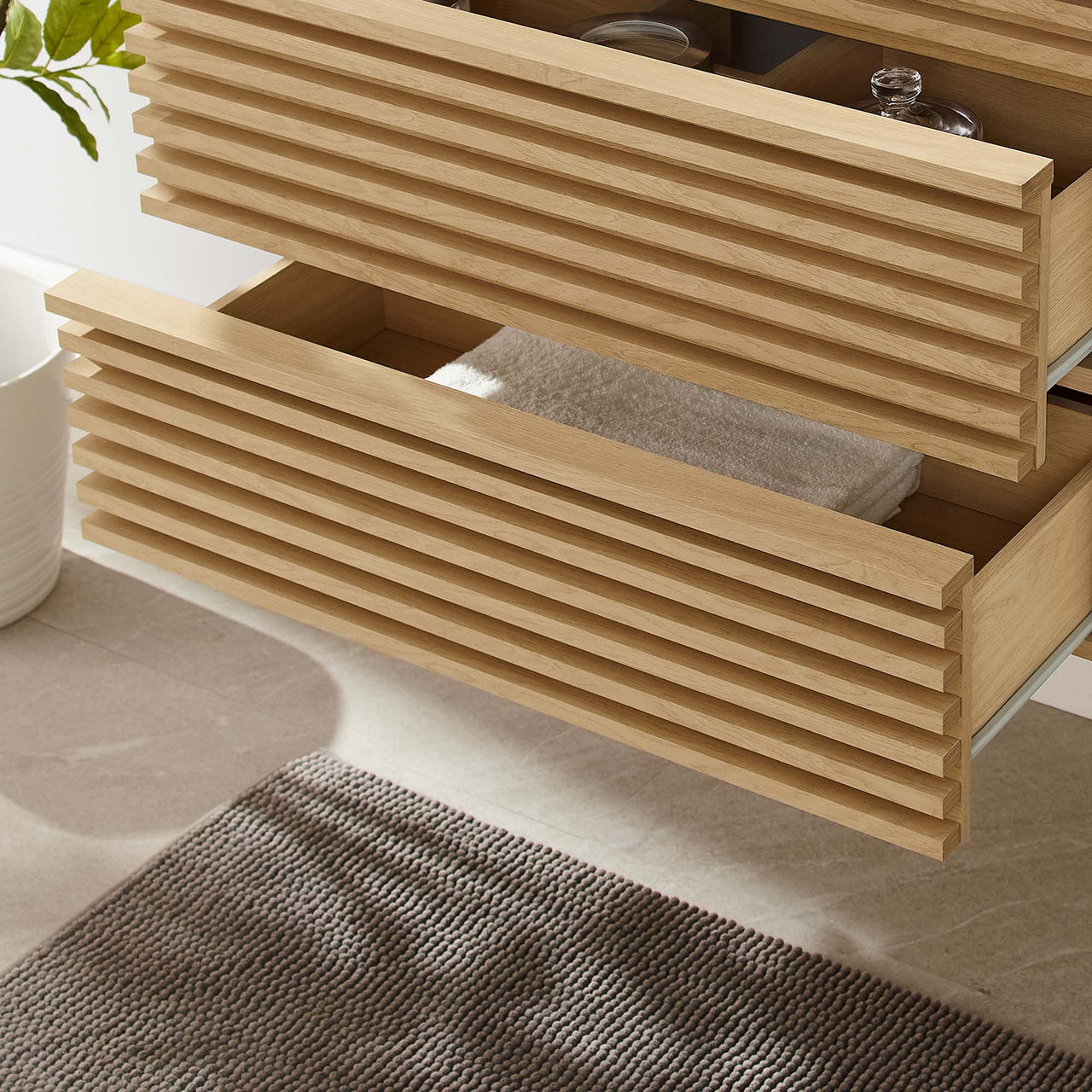 Ventra Floating Vanity Base with Storage, Medium, Oak