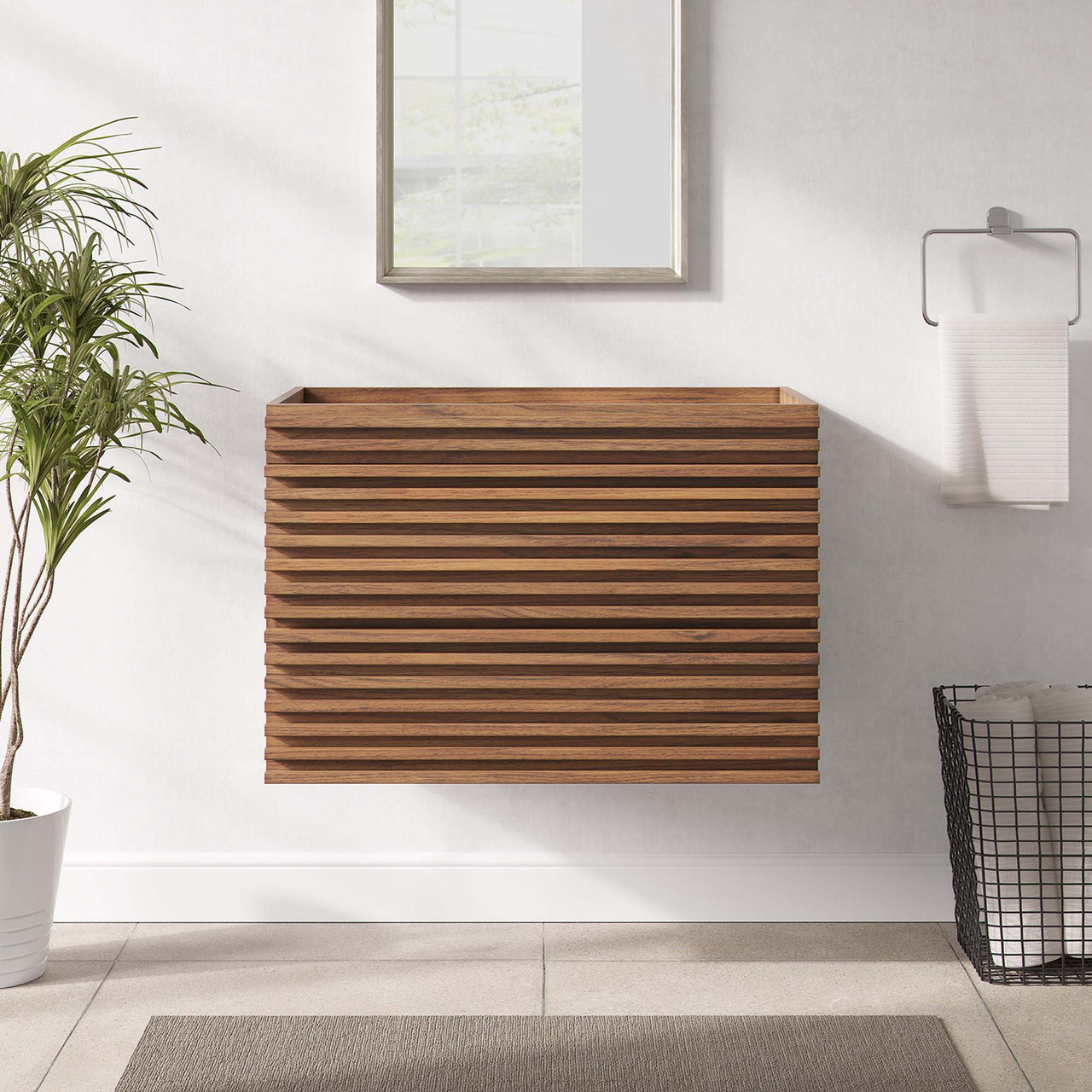 Ventra Floating Vanity Base with Storage, Medium, Walnut