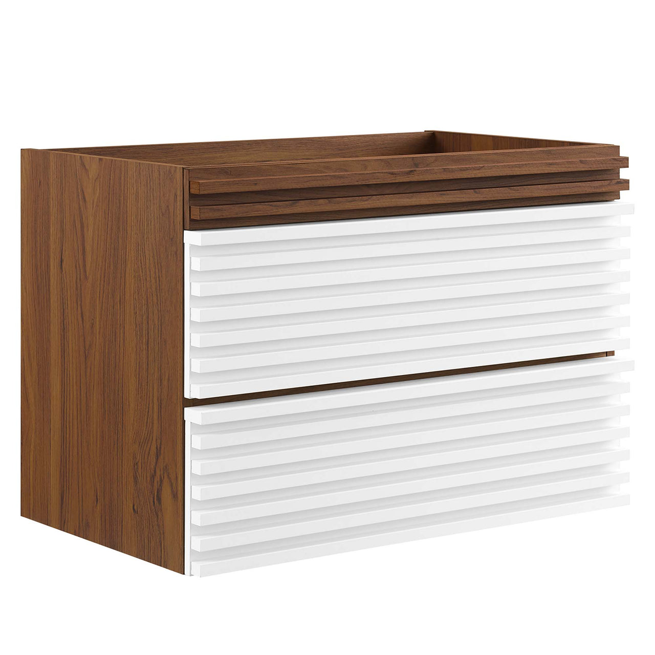 Ventra Floating Vanity Base with Storage, Medium, White & Walnut