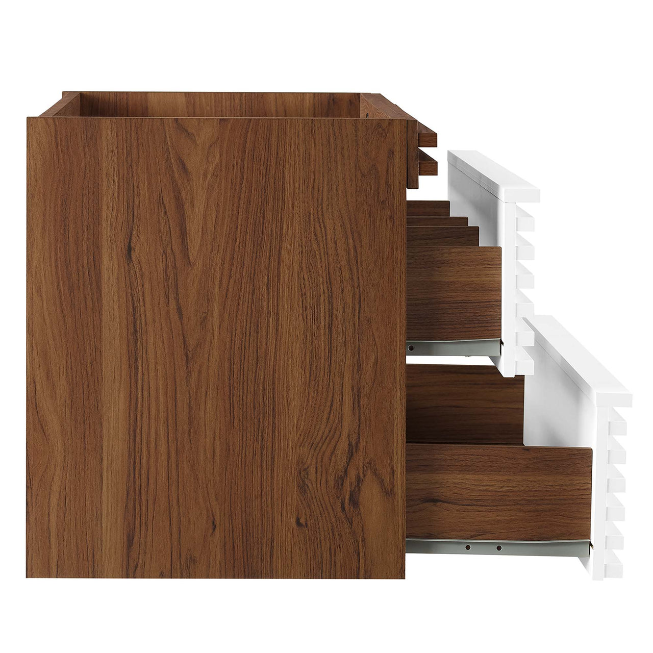 Ventra Floating Vanity Base with Storage, Medium, White & Walnut