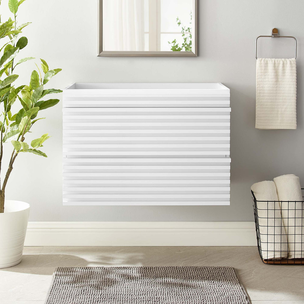 Ventra Floating Vanity Base with Storage, Medium, White