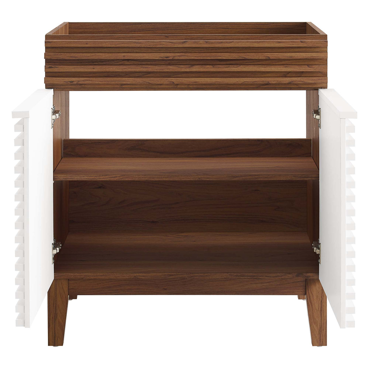 Ventra Vanity Base with Storage, Medium, White & Walnut