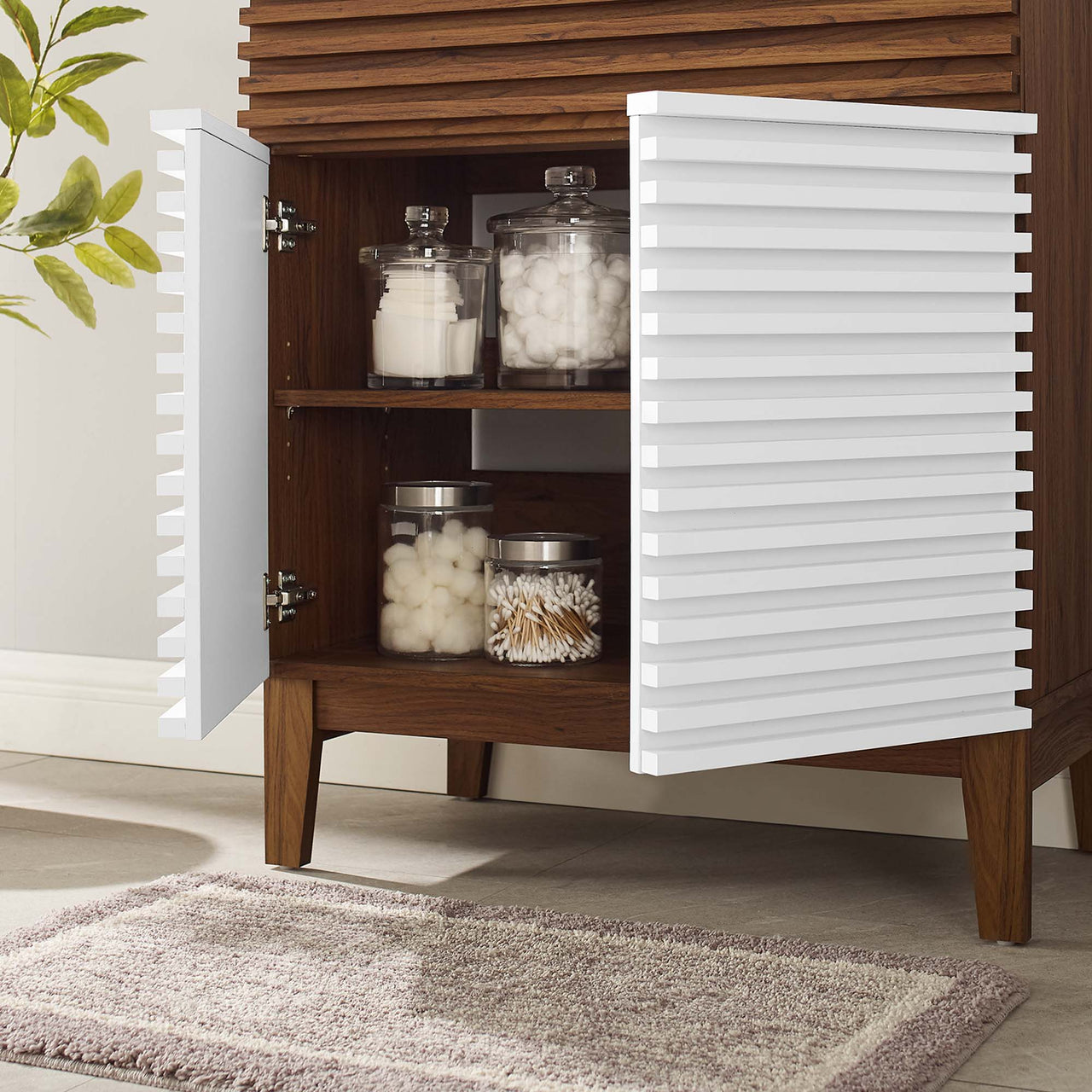 Ventra Vanity Base with Storage, Medium, White & Walnut