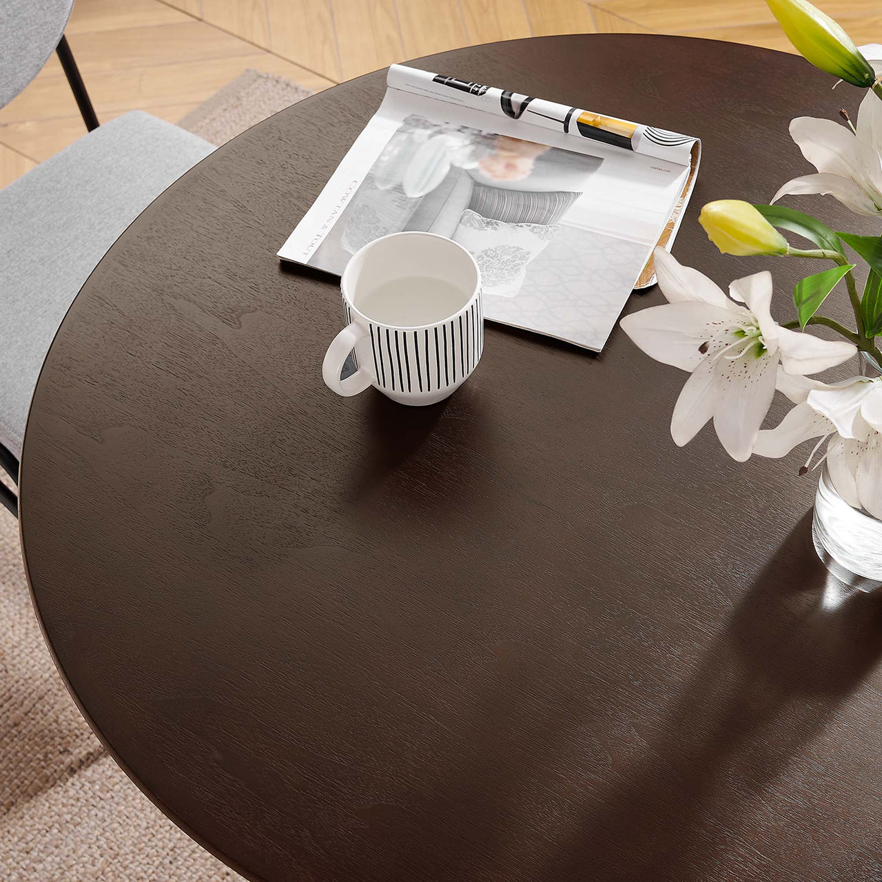 Ensemble Round Dining Table, Small, Black & Cherry Walnut