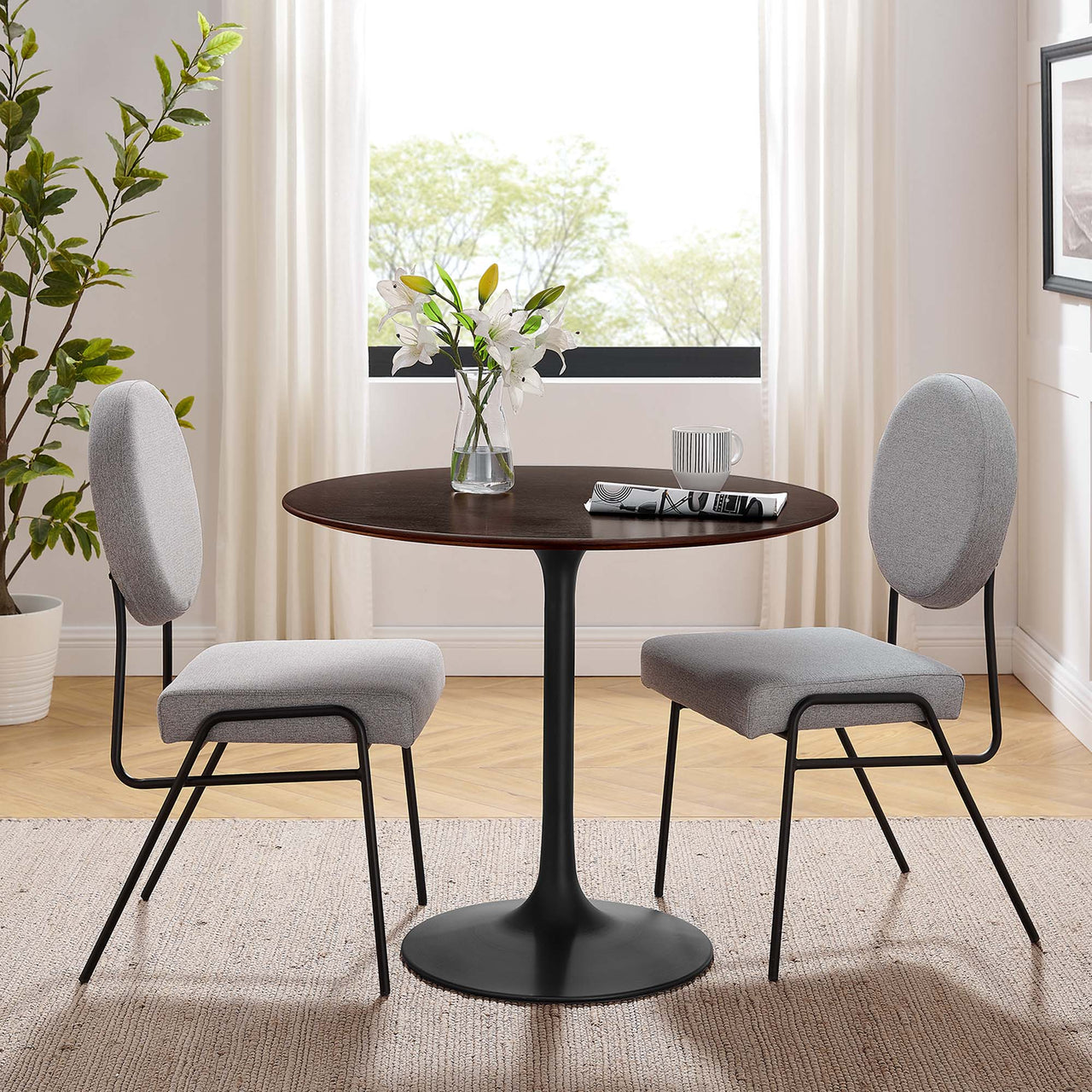 Ensemble Round Dining Table, Small, Black & Cherry Walnut
