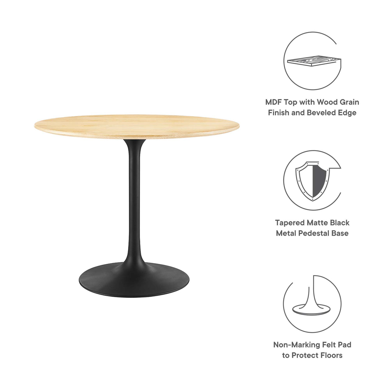 Ensemble Round Dining Table, Small, Black & Natural Wood