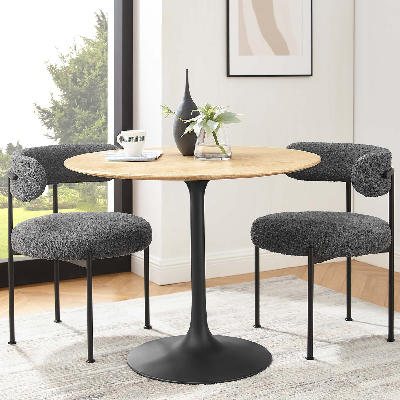 Ensemble Round Dining Table, Small, Black & Natural Wood